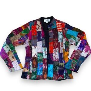 Sam Hiln Collection Colorful Rainbow Quilted Patchwork Silk Jacket